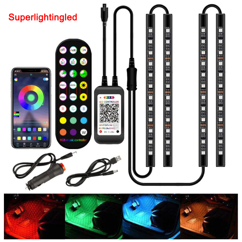 DC12V High Brightness SMD5050 48/72 LEDs Optional Waterproof LED Car Decoration Light Strip and Bluetooth Controller with 24 Keys RF Remote and APP Voice Control kit DC12V High Brightness SMD5050 48/72 LEDs Optional Waterproof LED Car Decoration Light Strip and Bluetooth Controller with 24 Keys RF Remote and APP Voice Control kit
